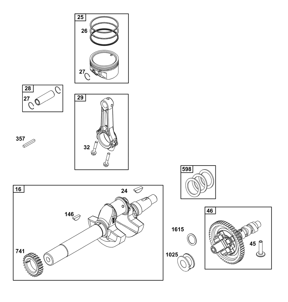Crankshaft Group Diagram and Parts List for 356447-3539-G1 200000 - 399999 Briggs and Stratton Engine